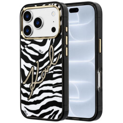 Husa iPhone 18 Pro Karl Lagerfeld HC MagSafe IML Signature Zebra Glitter Gold, negru