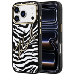 Husa iPhone 17 Pro Karl Lagerfeld HC MagSafe IML Signature Zebra Glitter Gold, negru