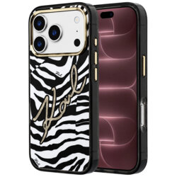 Husa iPhone 18 Pro Max Karl Lagerfeld HC MagSafe IML Signature Zebra Glitter Gold, negru
