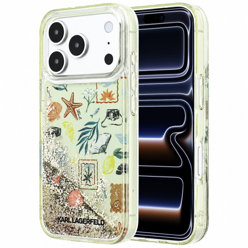Husa iPhone 17 Pro Karl Lagerfeld Liquid Glitter Beach and Sand, bej