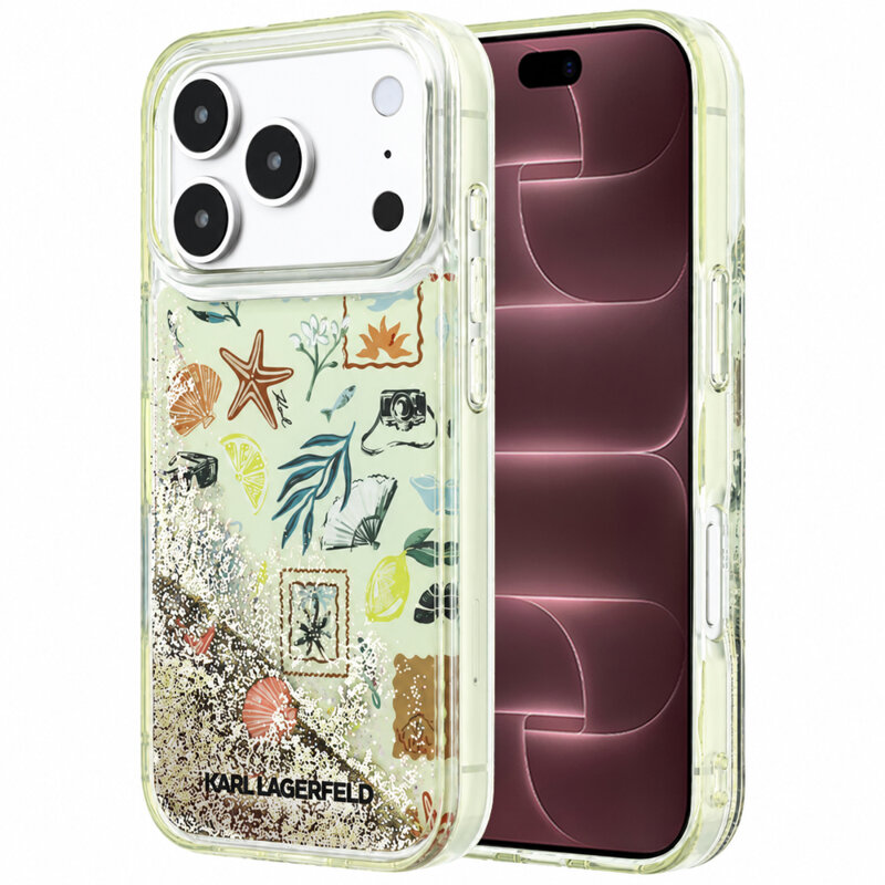 Husa iPhone 18 Pro Max Karl Lagerfeld Liquid Glitter Beach and Sand, bej