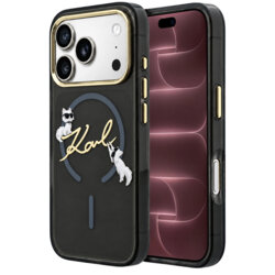 Husa iPhone 18 Pro Max Karl Lagerfeld IML Choupette and Karl Script Logo MagSafe, negru, KLHMP18X5HKSCAK