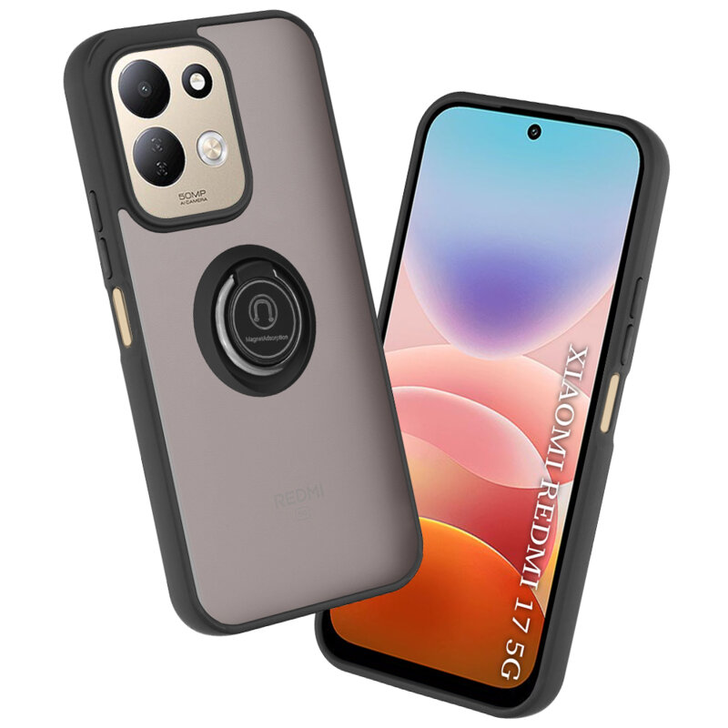 Husa Xiaomi Redmi 17 5G Techsuit Glinth cu inel suport stand magnetic, negru