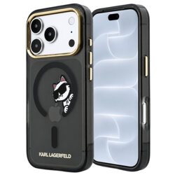 Husa iPhone 18 Pro Karl Lagerfeld IML Peekaboo Print and Metal Frame MagSafe, negru