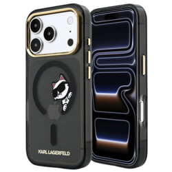 Husa iPhone 17 Pro Karl Lagerfeld IML Peekaboo Print and Metal Frame MagSafe, negru