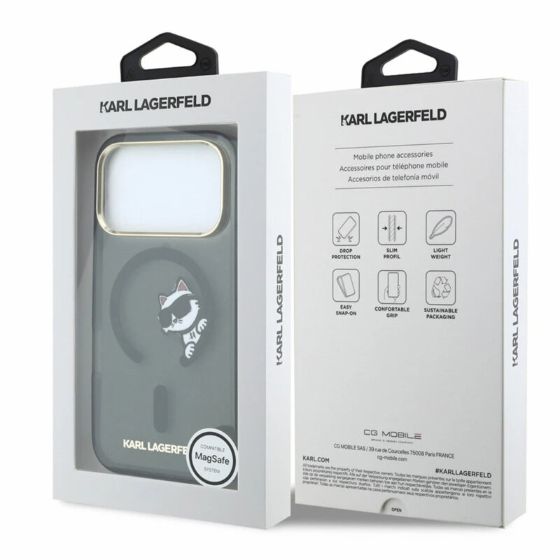 Husa iPhone 17 Pro Max Karl Lagerfeld IML Peekaboo Print and Metal Frame MagSafe, negru