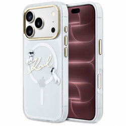 Husa iPhone 18 Pro Max Karl Lagerfeld IML Choupette and Karl Script Logo MagSafe, transparenta