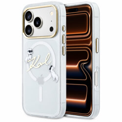 Husa iPhone 17 Pro Max Karl Lagerfeld IML Choupette and Karl Script Logo MagSafe, transparenta