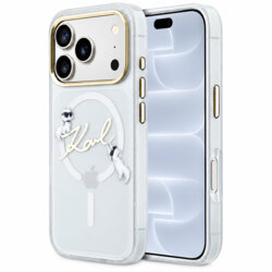 Husa iPhone 18 Pro Karl Lagerfeld IML Choupette and Karl Script Logo MagSafe, transparenta