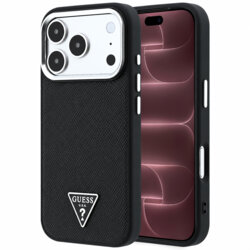 Husa originala Guess iPhone 18 Pro Max Grained Triangle Logo MagSafe, negru, GUHMP18XPGSMTLSK