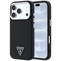 Husa originala Guess iPhone 18 Pro Grained Triangle Logo MagSafe, negru, GUHMP18LPGSMTLSK