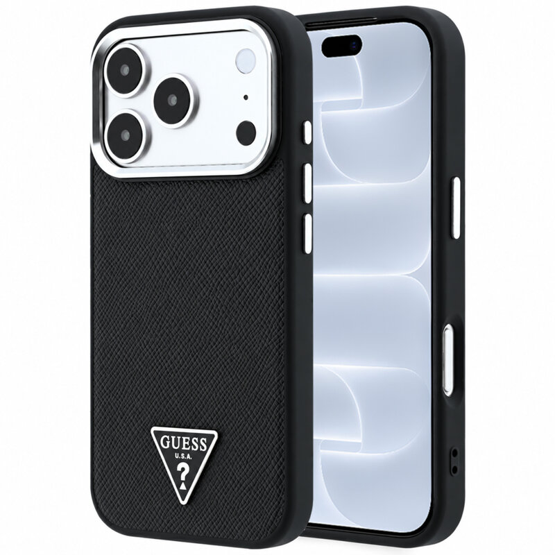 Husa originala Guess iPhone 18 Pro Grained Triangle Logo MagSafe, negru, GUHMP18LPGSMTLSK