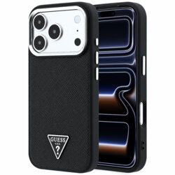 Husa originala Guess iPhone 17 Pro Grained Triangle Logo MagSafe, negru, GUHMP18LPGSMTLSK