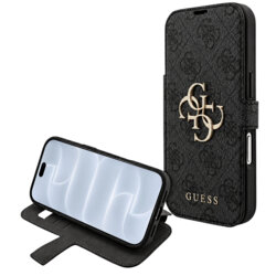 Husa tip carte iPhone 18 Pro Guess Book 4G Metal Logo, negru, GUBKP18L4GMGGR
