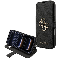 Husa tip carte iPhone 17 Pro Guess Book 4G Metal Logo, negru, GUBKP18L4GMGGR