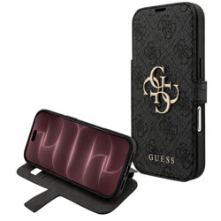 Husa tip carte iPhone 18 Pro Max Guess Book 4G Metal Logo, negru, GUBKP18X4GMGGR