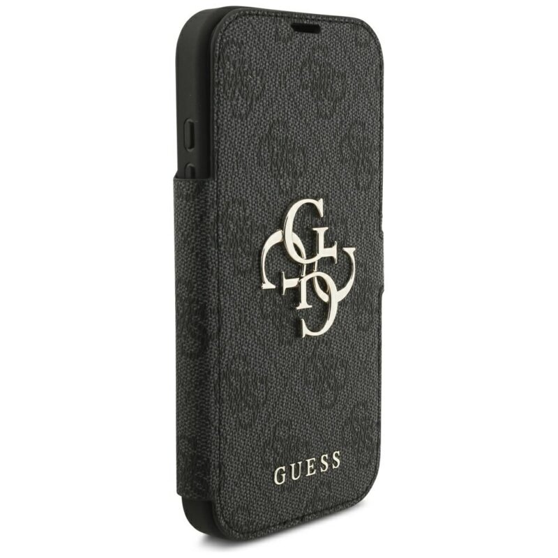 Husa tip carte iPhone 17 Pro Max Guess Book 4G Metal Logo, negru, GUBKP18X4GMGGR