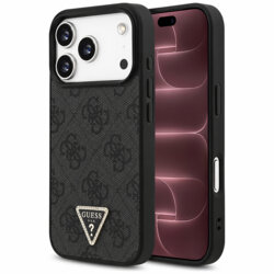 Husa iPhone 18 Pro Max Guess Leather 4G Triangle Strass MagSafe, negru, GUHMP18XP4TDPLK