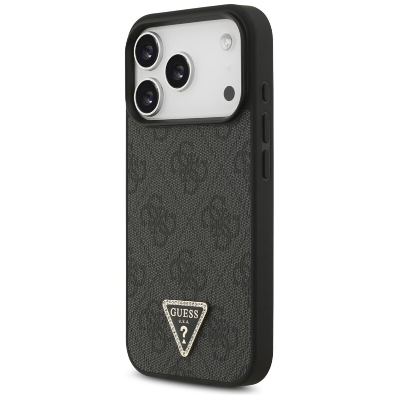 Husa iPhone 18 Pro Max Guess Leather 4G Triangle Strass MagSafe, negru, GUHMP18XP4TDPLK