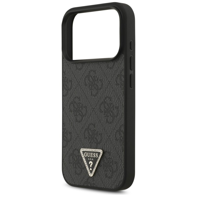 Husa iPhone 18 Pro Max Guess Leather 4G Triangle Strass MagSafe, negru, GUHMP18XP4TDPLK