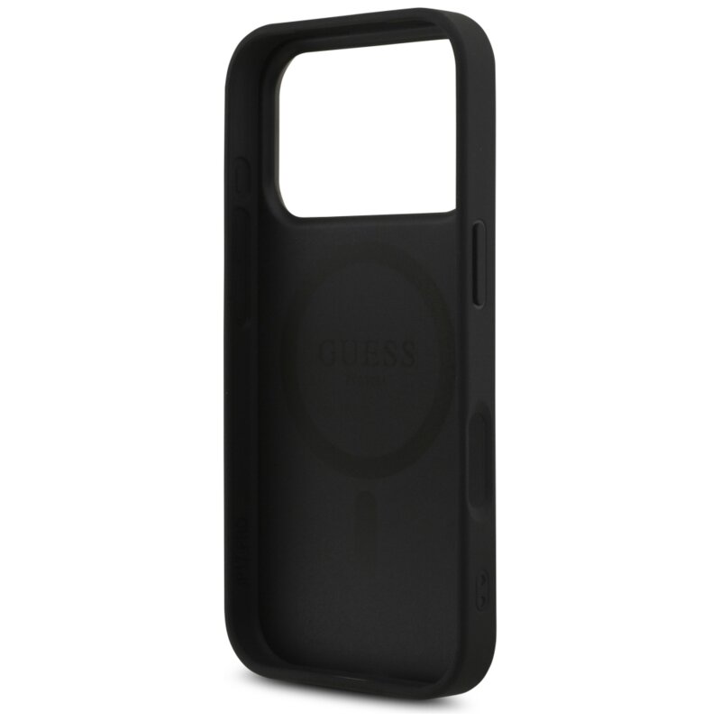 Husa iPhone 18 Pro Max Guess Leather 4G Triangle Strass MagSafe, negru, GUHMP18XP4TDPLK