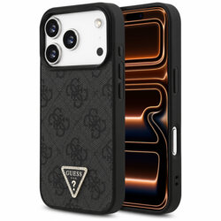 Husa iPhone 17 Pro Max Guess Leather 4G Triangle Strass MagSafe, negru, GUHMP18XP4TDPLK