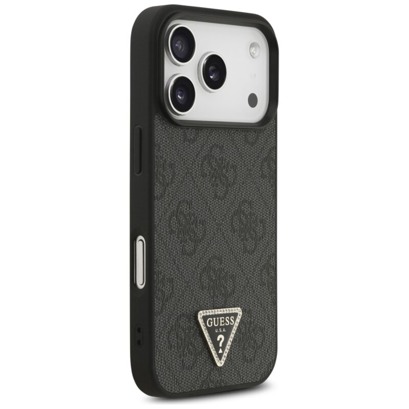 Husa iPhone 17 Pro Max Guess Leather 4G Triangle Strass MagSafe, negru, GUHMP18XP4TDPLK