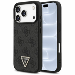 Husa iPhone 18 Pro Guess Leather 4G Triangle Strass MagSafe, negru, GUHMP18LP4TDPLK