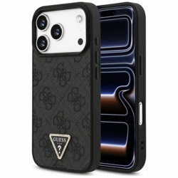 Husa iPhone 17 Pro Guess Leather 4G Triangle Strass MagSafe, negru, GUHMP18LP4TDPLK
