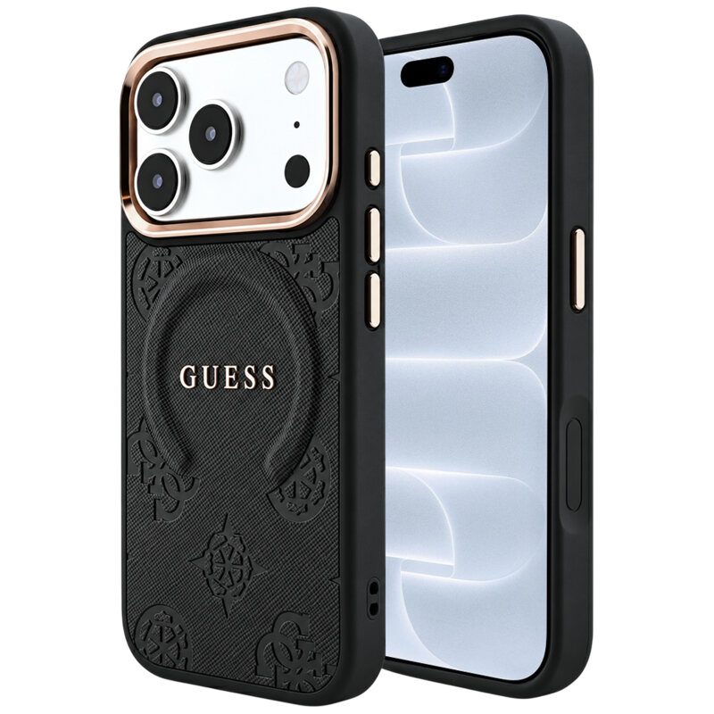 Husa Guess Saffiano Peony & Ring MagSafe iPhone 18 Pro, negru, GUHMP18LPSAMSECK