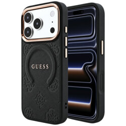 Husa Guess Saffiano Peony & Ring MagSafe iPhone 17 Pro, negru, GUHMP18LPSAMSECK