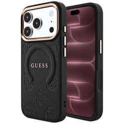 Husa Guess Saffiano Peony & Ring MagSafe iPhone 18 Pro Max, negru, GUHMP18XPSAMSECK