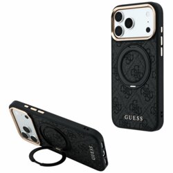 Husa Guess iPhone 17 Pro Max Ring Stand 360 4G Leather Classic Logo MagSafe, negru, GUHMP18X6PS4RSCLK