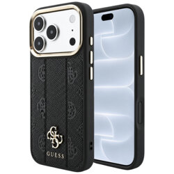 Husa Guess iPhone 18 Pro Leather Stripe Peony 4G MagSafe, negru, GUHMP18L6PGSU4EK