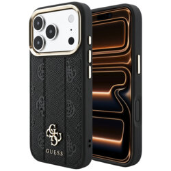 Husa Guess iPhone 17 Pro Max Leather Stripe Peony 4G MagSafe, negru, GUHMP18X6PGSU4EK