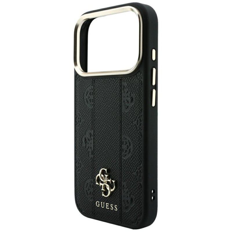 Husa Guess iPhone 17 Pro Max Leather Stripe Peony 4G MagSafe, negru, GUHMP18X6PGSU4EK