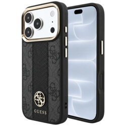 Husa Guess iPhone 18 Pro Leather 4G Stripe Round Classic Logo MagSafe, negru, GUHMP18L6P4G4RCK