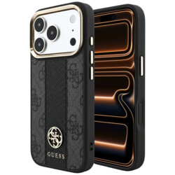 Husa Guess iPhone 17 Pro Max Leather 4G Stripe Round Classic Logo MagSafe, negru, GUHMP18X6P4G4RCK
