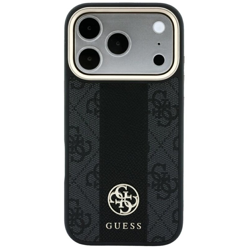 Husa Guess iPhone 17 Pro Max Leather 4G Stripe Round Classic Logo MagSafe, negru, GUHMP18X6P4G4RCK