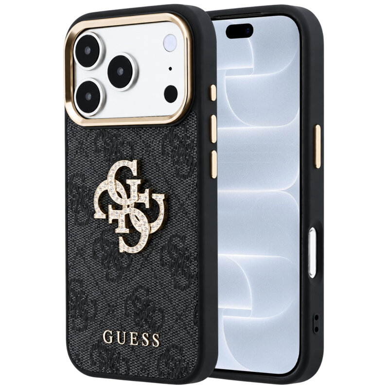 Husa iPhone 18 Pro Guess Leather 4G Big Strass Logo, negru, GUHCP18L6P4DSMLK