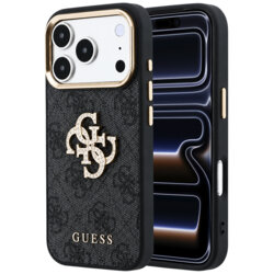 Husa iPhone 17 Pro Guess Leather 4G Big Strass Logo, negru, GUHCP18L6P4DSMLK