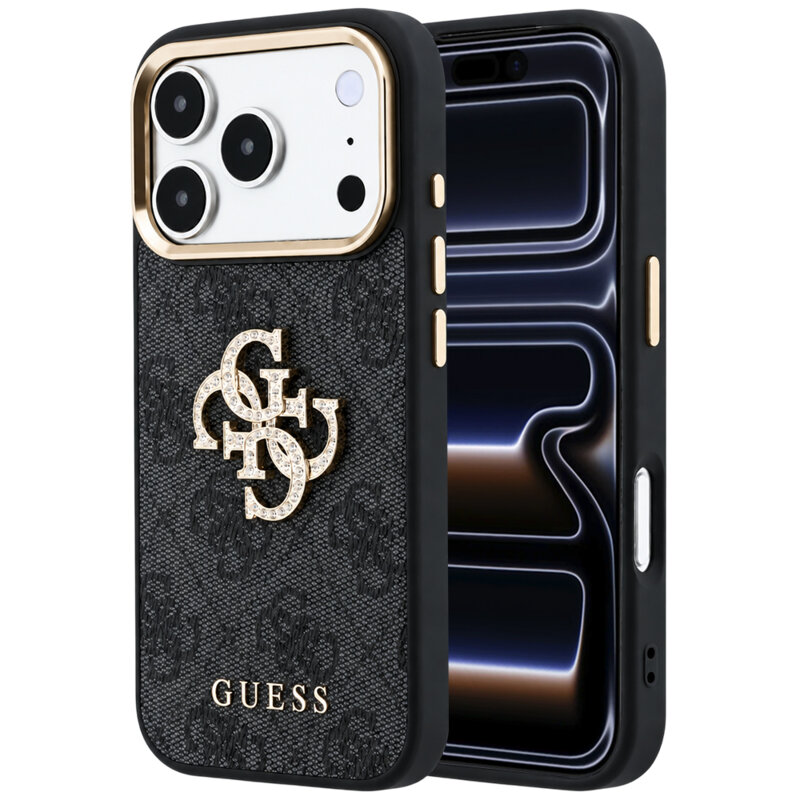 Husa iPhone 17 Pro Guess Leather 4G Big Strass Logo, negru, GUHCP18L6P4DSMLK