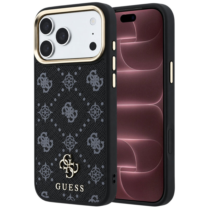 Husa iPhone 18 Pro Max Guess Peony 4G Small Logo MagSafe, negru, GUHMP18X6PGS4NPK