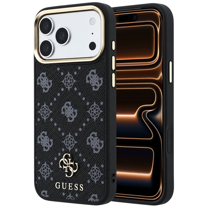 Husa iPhone 17 Pro Max Guess Peony 4G Small Logo MagSafe, negru, GUHMP18X6PGS4NPK