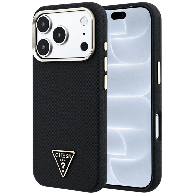 Husa originala Guess iPhone 18 Pro Kevlar Triangle Logo MagSafe, negru, GUHMP18L6PWKSGTK