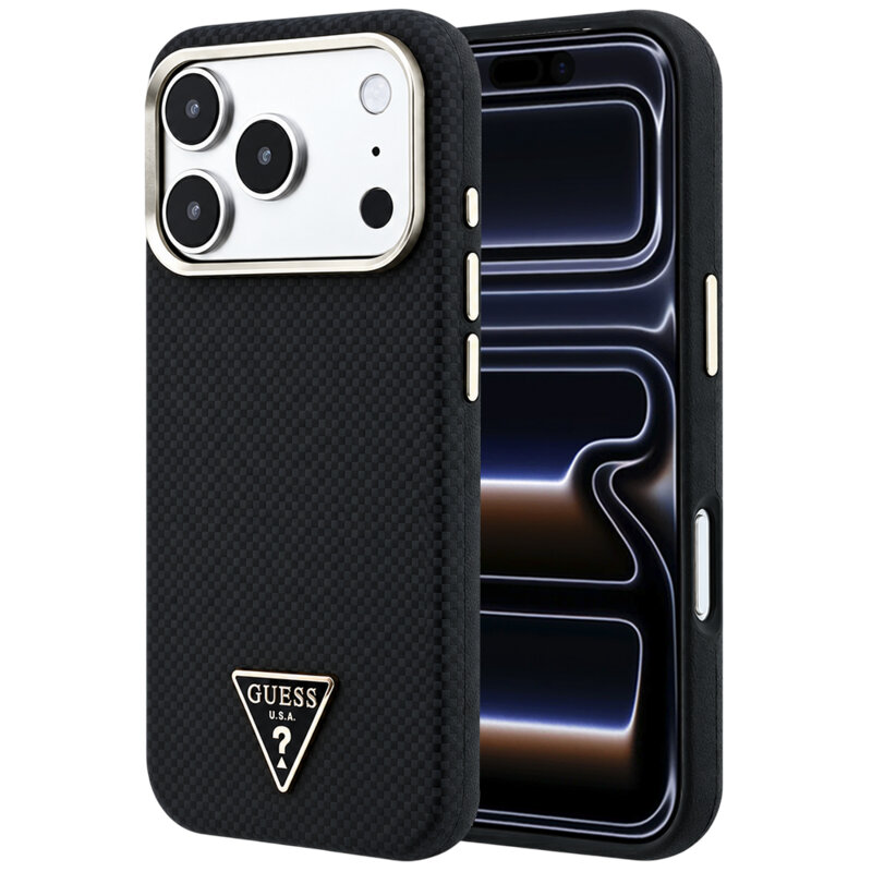 Husa originala Guess iPhone 17 Pro Kevlar Triangle Logo MagSafe, negru, GUHMP18L6PWKSGTK