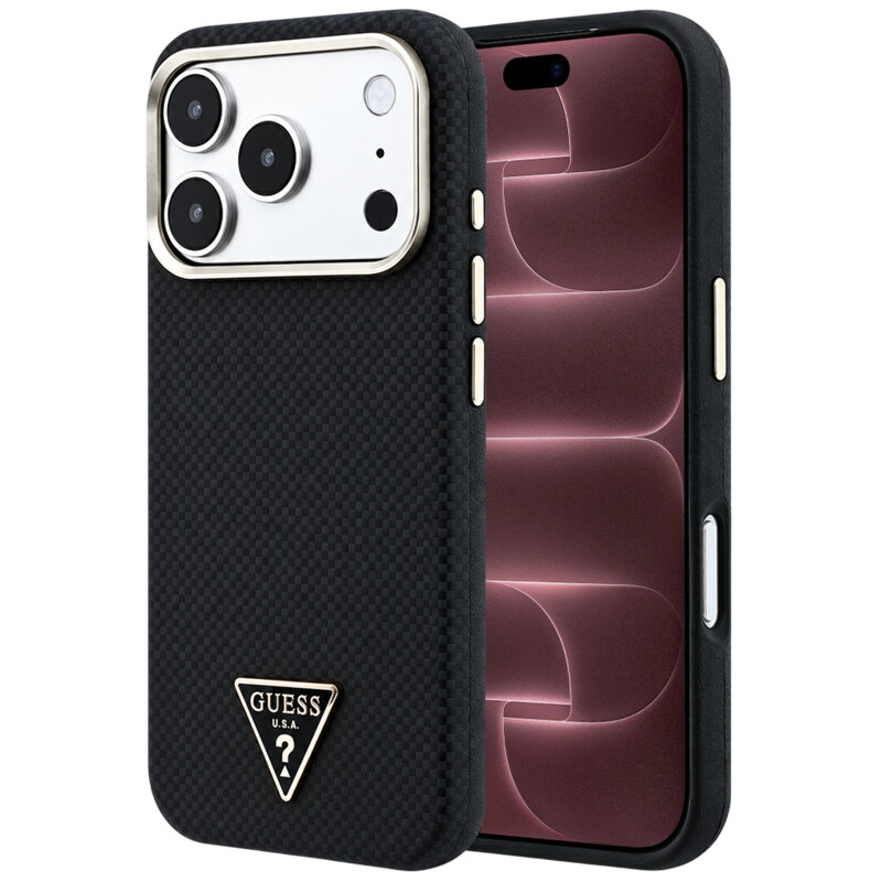 Husa originala Guess iPhone 18 Pro Max Kevlar Triangle Logo MagSafe, negru, GUHMP18X6PWKSGTK