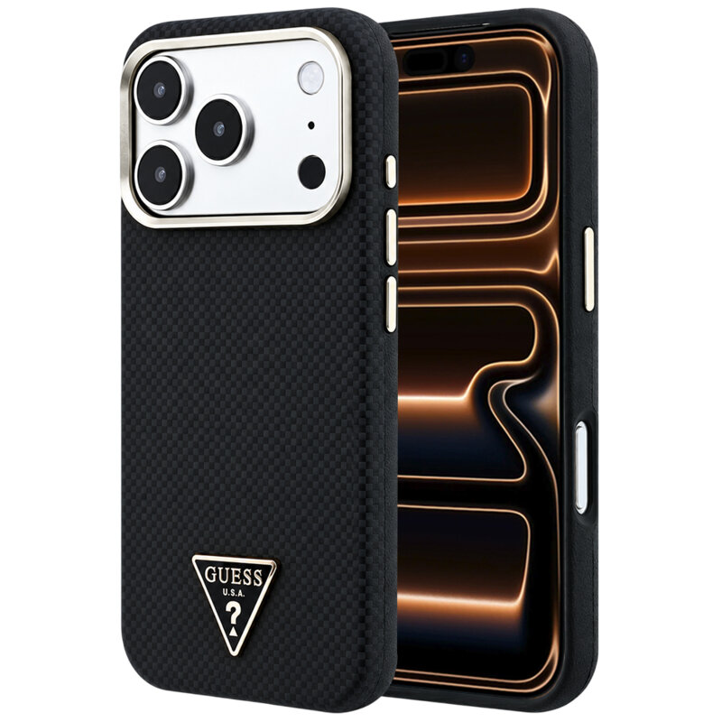 Husa originala Guess iPhone 17 Pro Max Kevlar Triangle Logo MagSafe, negru, GUHMP18X6PWKSGTK
