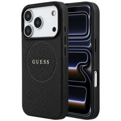Husa iPhone 17 Pro Guess Grained Gold Ring MagSafe, negru, GUHMP18LPGHSMMK