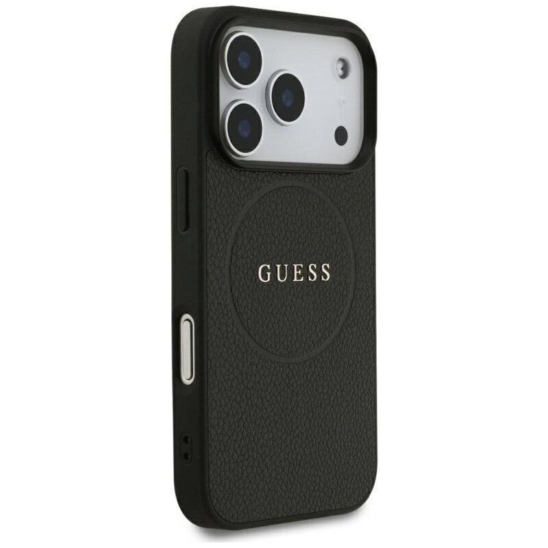 Husa iPhone 17 Pro Max Guess Grained Gold Ring MagSafe, negru, GUHMP18XPGHSMMK